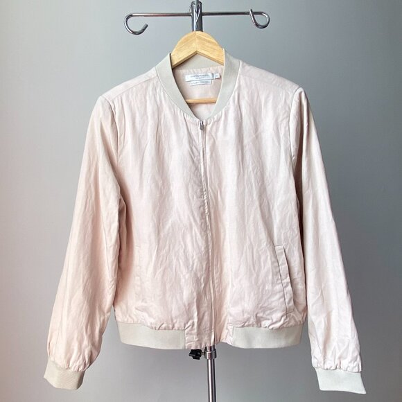 🍂 Light Beige Cream Modern Minimalist Canva Bomber Jacket - Picture 1 of 8